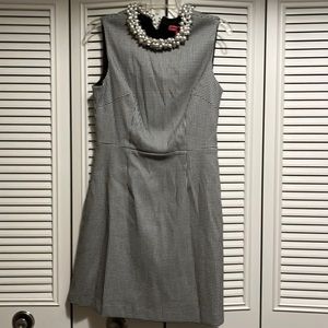 Houndstooth Dress with Pearl Collar